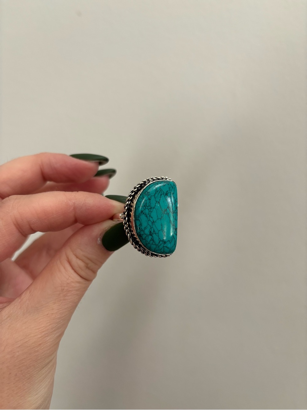 Silver Tone Turquoise Half Moon Statement Ring